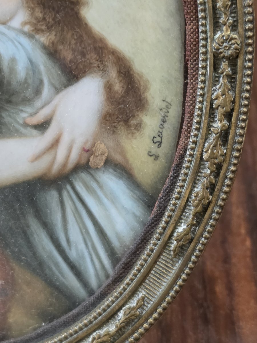 Miniature peinte sur plaque, cadre en bronze doré, fin du XIXe siècle-photo-3