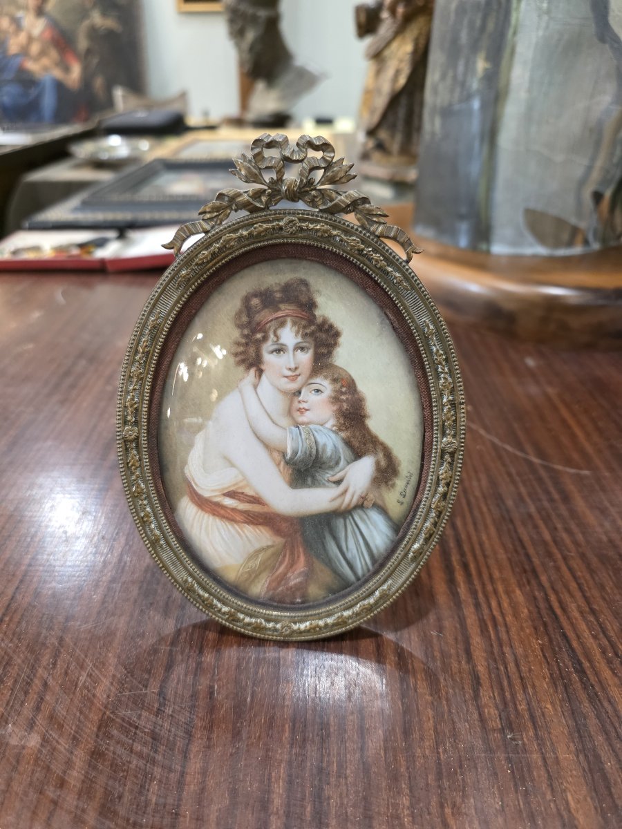 Miniature peinte sur plaque, cadre en bronze doré, fin du XIXe siècle