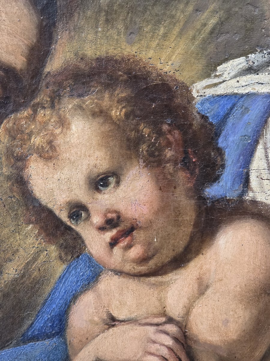 17th-century Oil-on-canvas Altarpiece – Madonna And Child With Franciscan Saints And Donors-photo-4