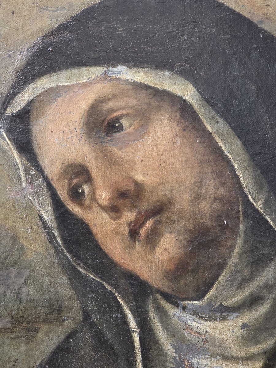 17th-century Oil-on-canvas Altarpiece – Madonna And Child With Franciscan Saints And Donors-photo-6
