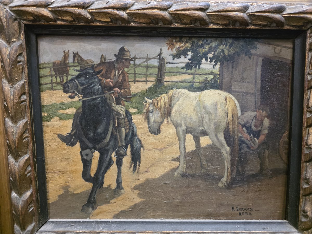 Renato Berardi - Huile sur panneau avec cadre sculpté et doré-photo-2