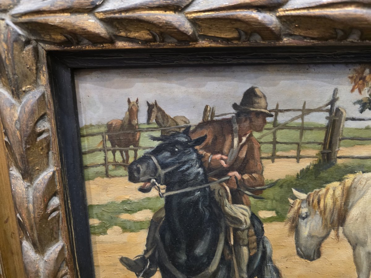 Renato Berardi - Huile sur panneau avec cadre sculpté et doré-photo-4