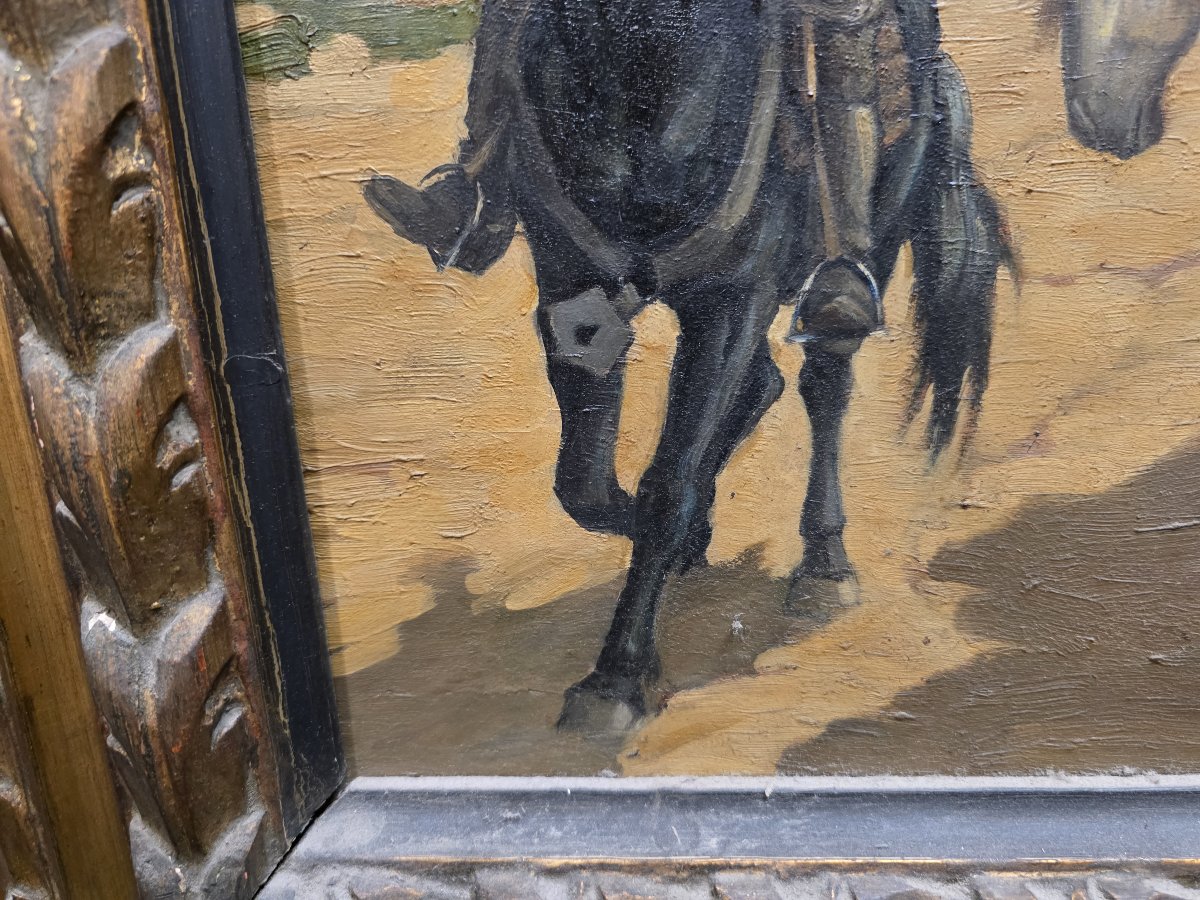 Renato Berardi - Huile sur panneau avec cadre sculpté et doré-photo-1