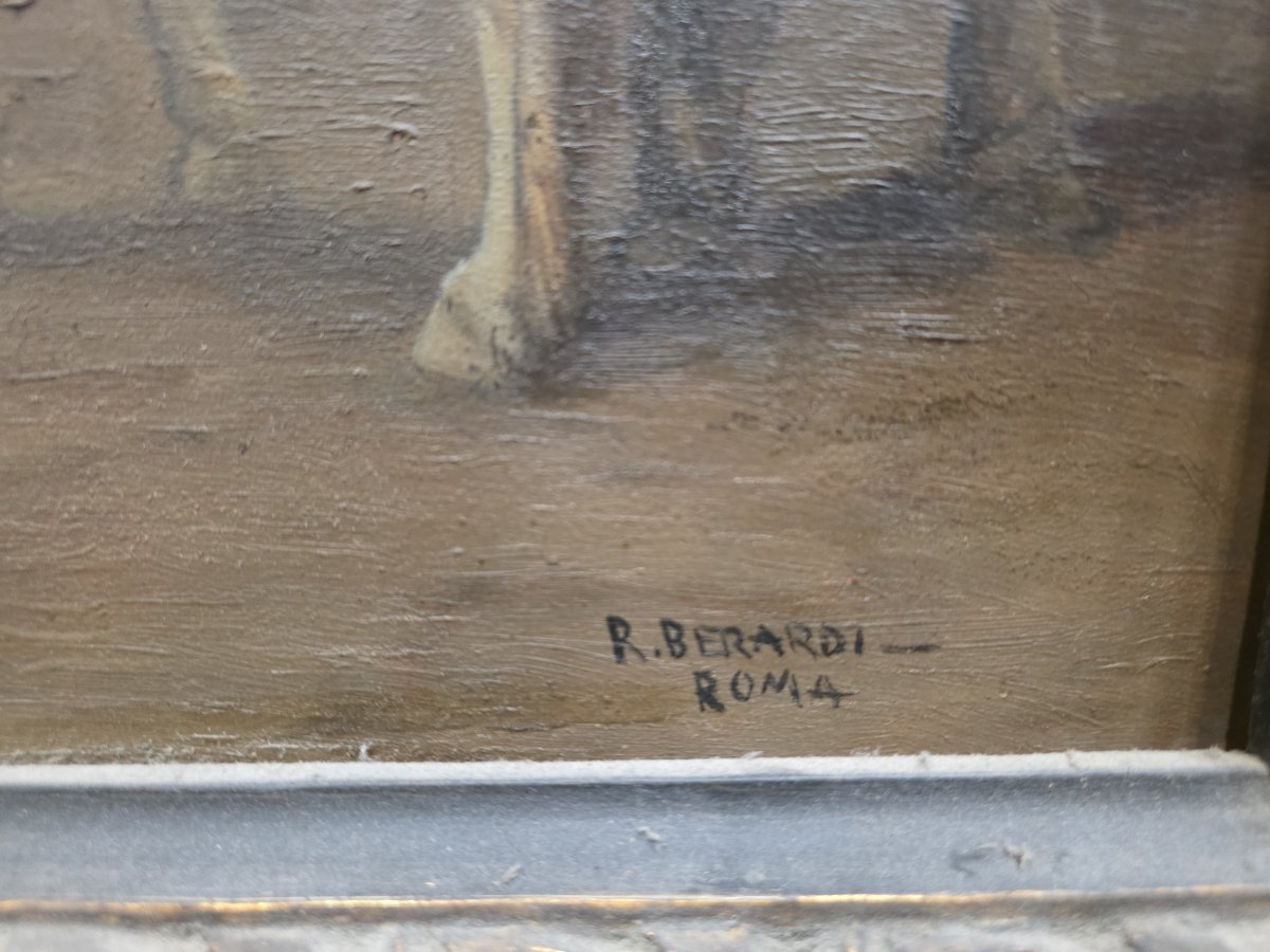 Renato Berardi - Huile sur panneau avec cadre sculpté et doré-photo-2