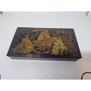 Boîte à Crayons-coffret Ancienne-napoléon III En Papier Mâché Décoration Japonaise