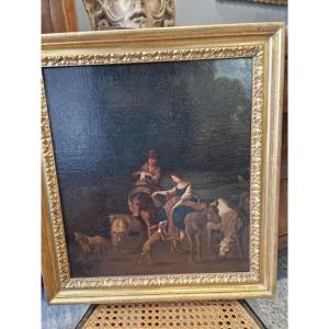 19th Century Dutch Oil On Canvas Depicting A Rural Scene. Style Frame.