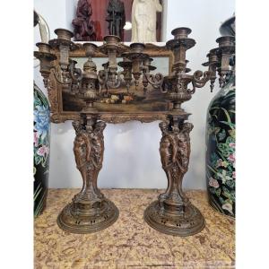 Pair Of Extraordinary Nineteenth-century Burnished Bronze Candlesticks