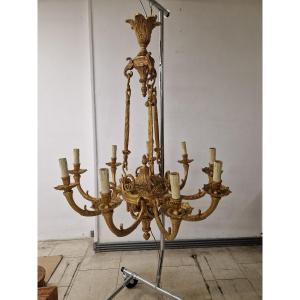 Splendide Lustre Français En Bronze Doré Du Début Du XXème Siècle. Neuf Lumières