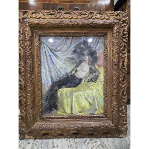 Pastel Painting On Paper Depicting A Meritorious Woman, Signed Roberto Carignani