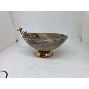 Agate Bowl On A Vermeil Silver Base And A Vermeil Silver Flower