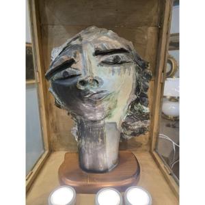 Masque en terre cuite émaillée des années 1950/60