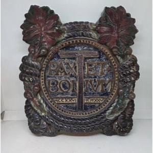 Plaque de dévotion lustrée « Pax Et Bonum » de Galileo Chini, Fornaci San Lorenzo, vers 1925