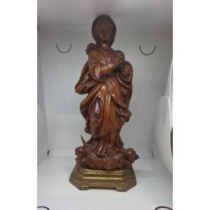 Statue en bois sculpté représentant l'Immaculée Conception, XIXe siècle, Sicile