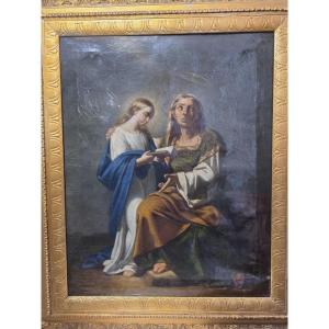 Huile sur toile, « L'Éducation de la Vierge », Naples, seconde moitié du XVIIIe siècle.