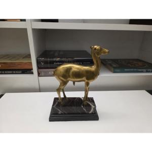 Gilded Bronze Deer Sculpture, Naples, Late 19th Century