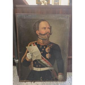 Huile sur toile représentant Victor-Emmanuel II de Savoie, datant du Risorgimento italien