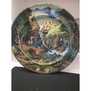 Grand plat en majolique *istoriato* signé Mengaroni