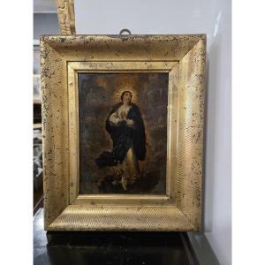 Huile sur cuivre : « Immaculée Conception ». Italie, XVIIIe siècle.