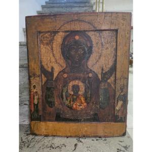 Antique Russian Icon "our Lady Of The Sign" (znamenie) – Late 18th / Early 19th Century