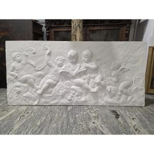 Pair Of Large Plaster Bas-reliefs Depicting An Allegory Of Putti – Late 19th / Early 20th