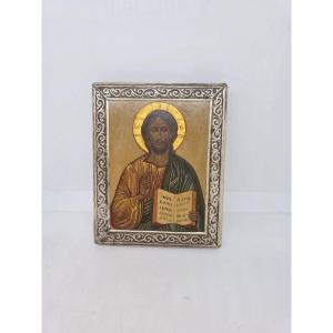Small Russian Icon With Silver-plated Metal Frame – Late 19th / Early 20th Century