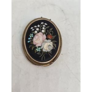 Broche en pierres dures florentines – Bouquet de fleurs – Fin du XIXe / Début du XXe siècle
