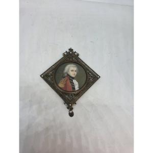 18th-century Miniature Portrait Of An Officer – Filigree And Pearl Frame