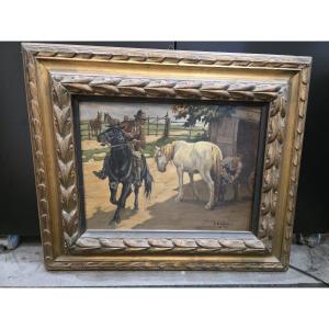 Renato Berardi - Huile sur panneau avec cadre sculpté et doré