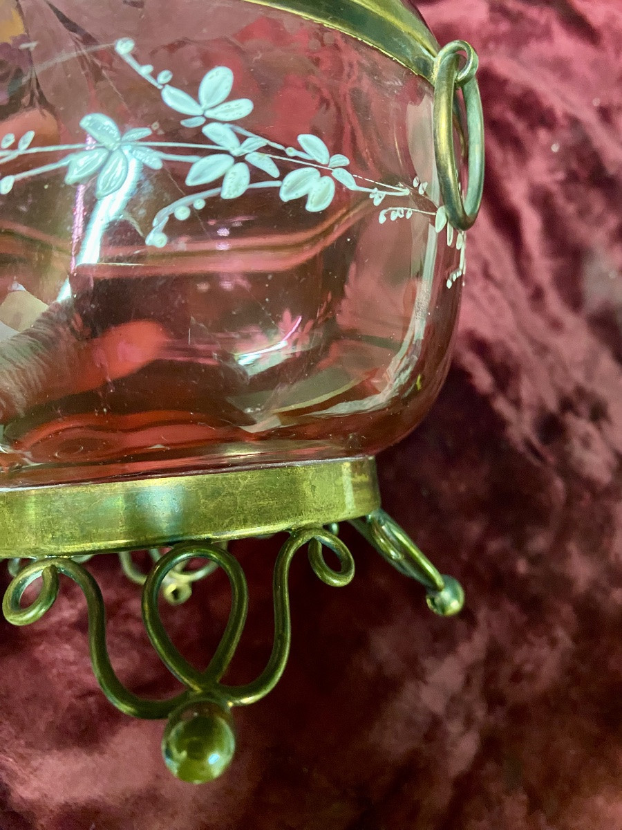 Pretty Red Glass And Brass Candy Box 1900-photo-2