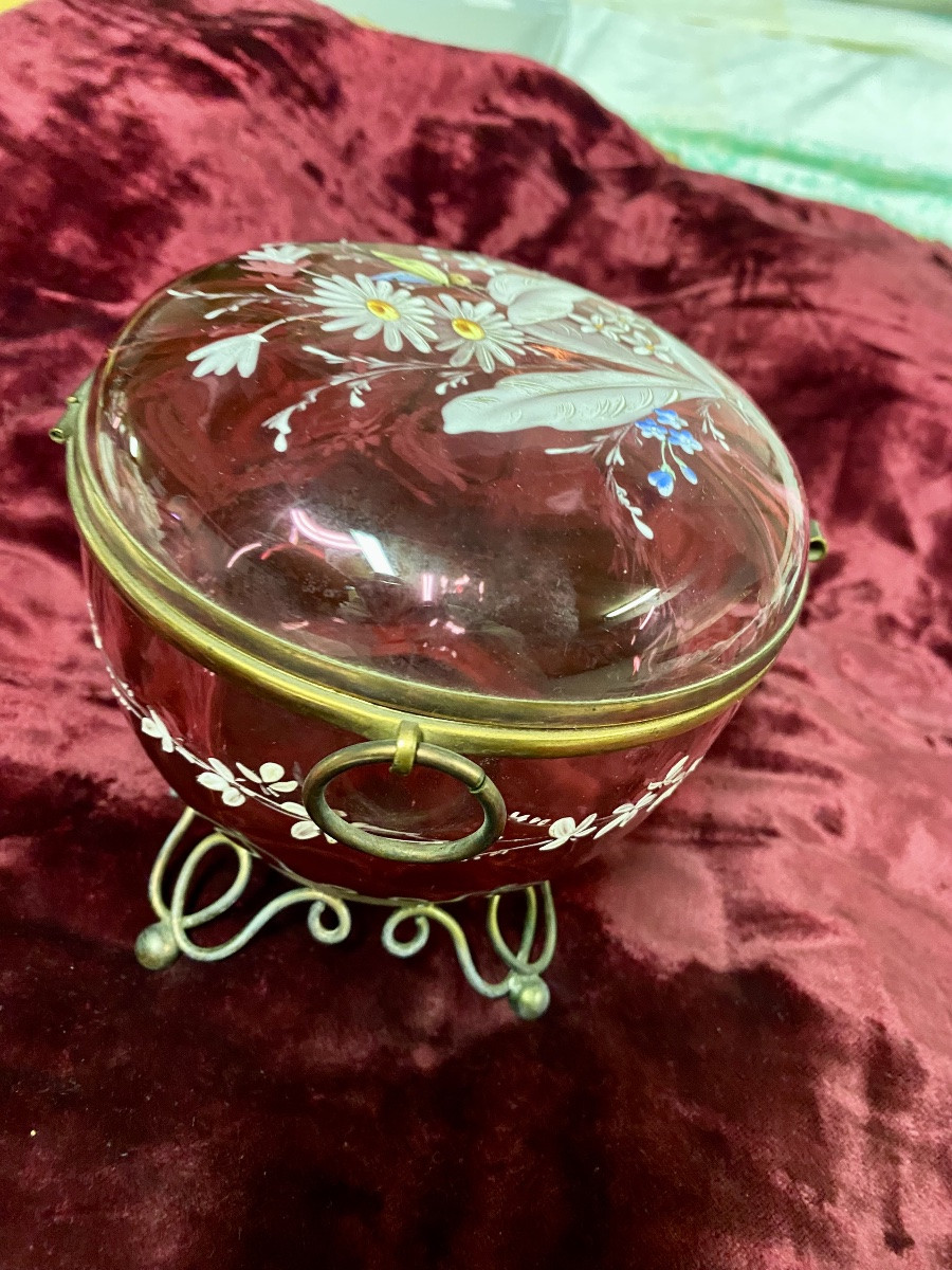 Pretty Red Glass And Brass Candy Box 1900-photo-3