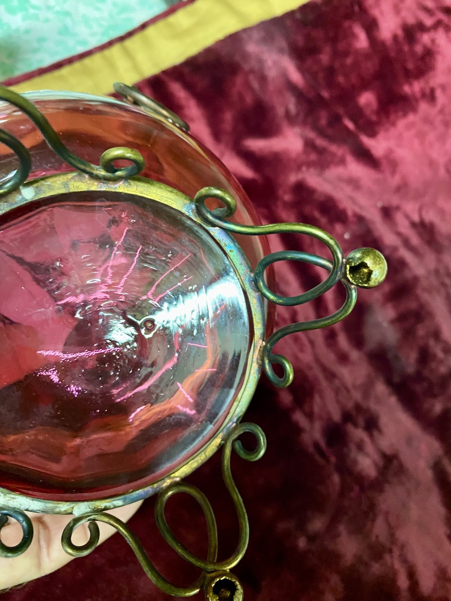 Pretty Red Glass And Brass Candy Box 1900-photo-1