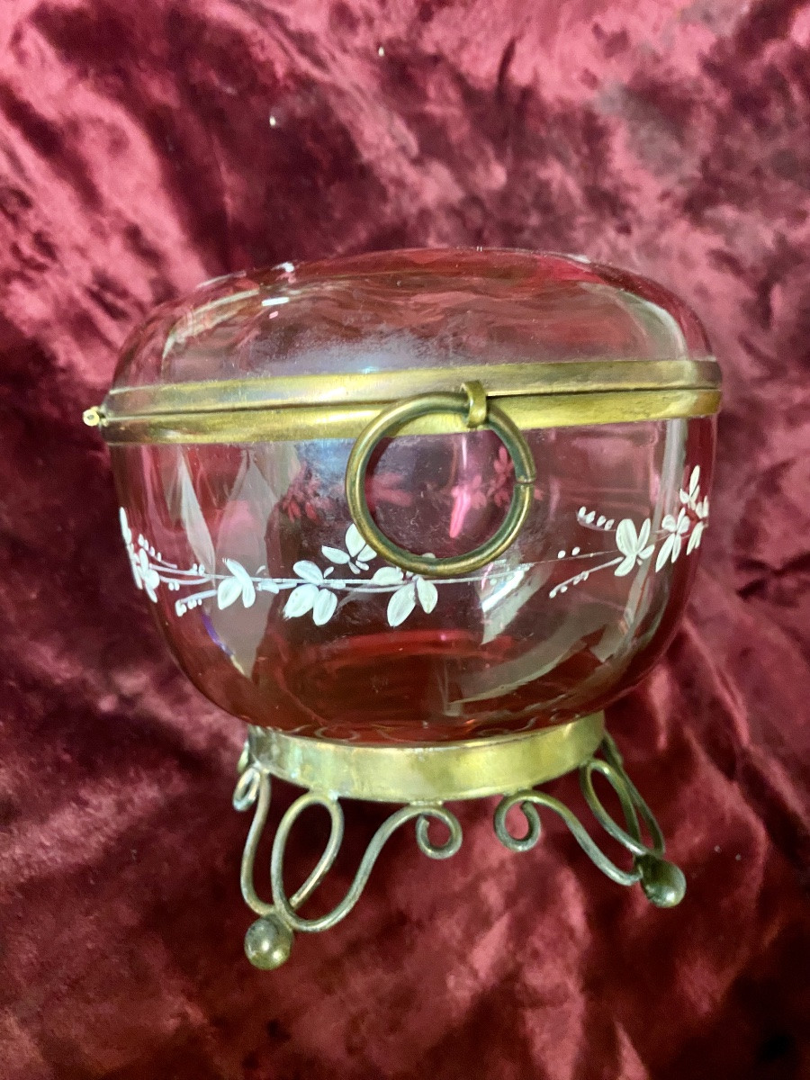 Pretty Red Glass And Brass Candy Box 1900-photo-2