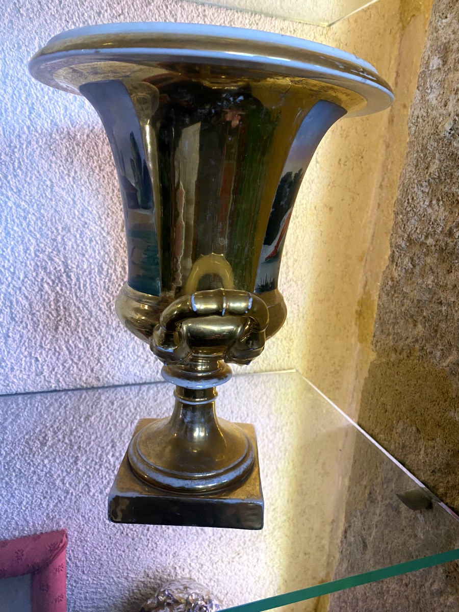 Jolie Paire de Vases forme Médicis  en Porcelaine de Paris -photo-4