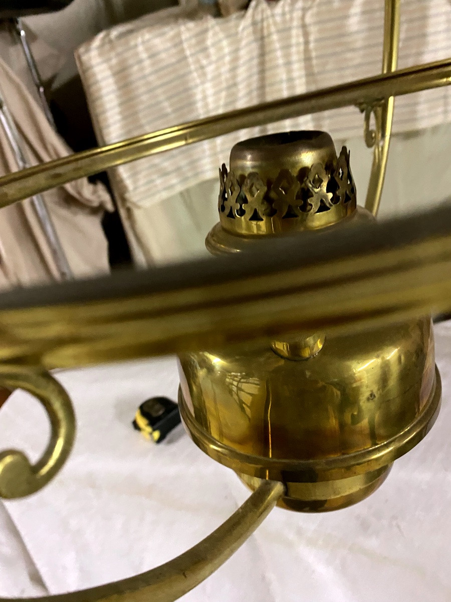 Brass And White Opaline Pendant Light -photo-2