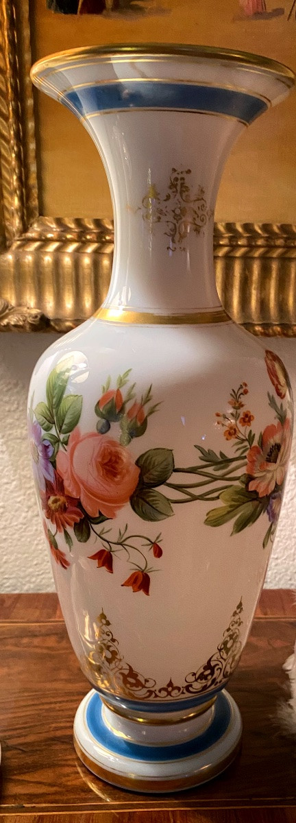 Très Beau vase en opaline  décoré de Fleurs d époque Charles X -photo-3