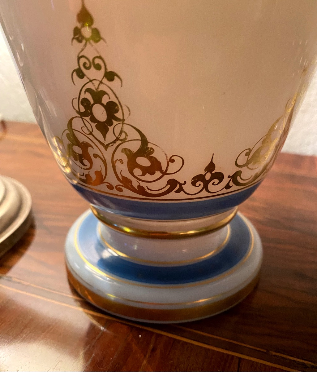Très Beau vase en opaline  décoré de Fleurs d époque Charles X -photo-5