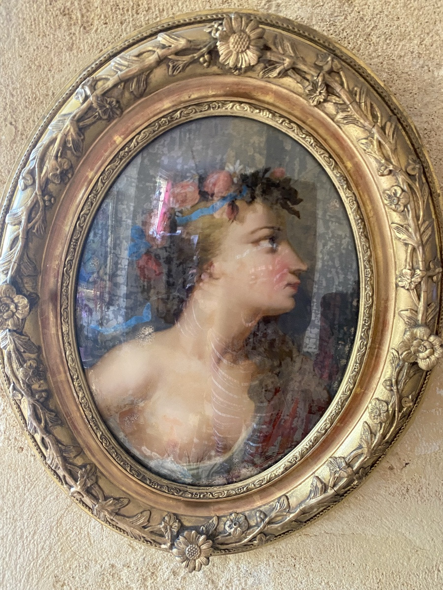 Jolie paire de Fixés sous verres en Médaillon -photo-4