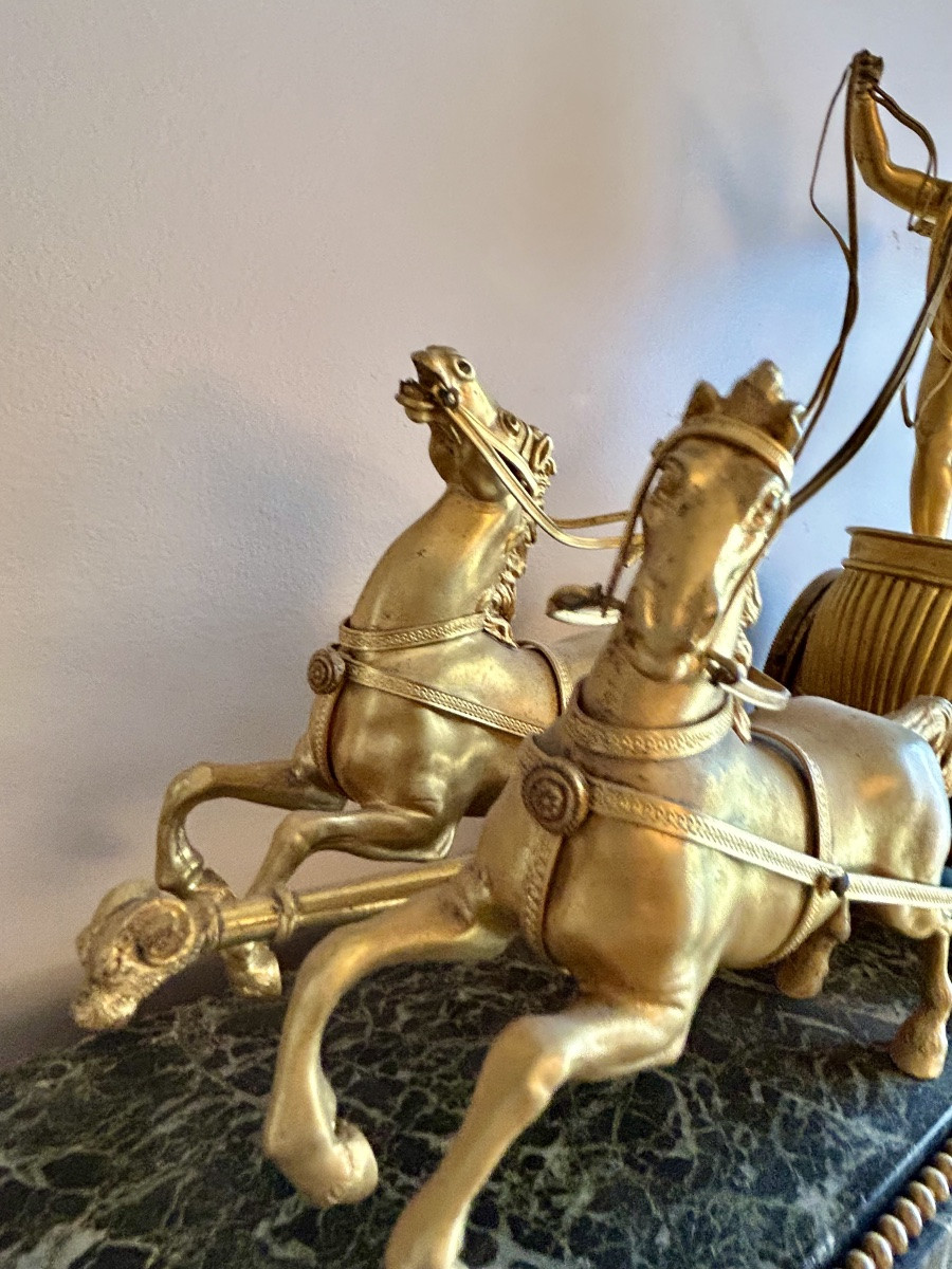 Clock Cupid On His Chariot XIX Century Gilt Bronze-photo-2