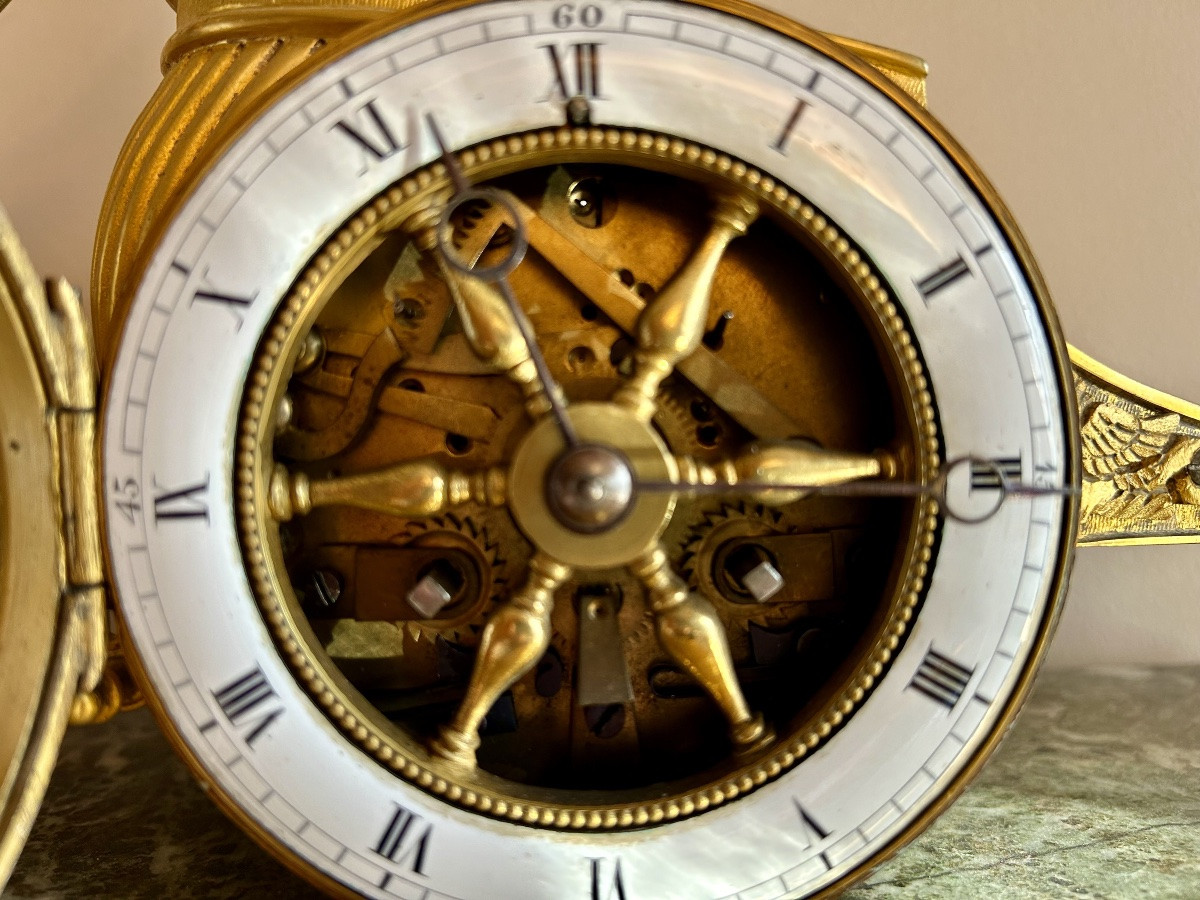 Clock Cupid On His Chariot XIX Century Gilt Bronze-photo-3