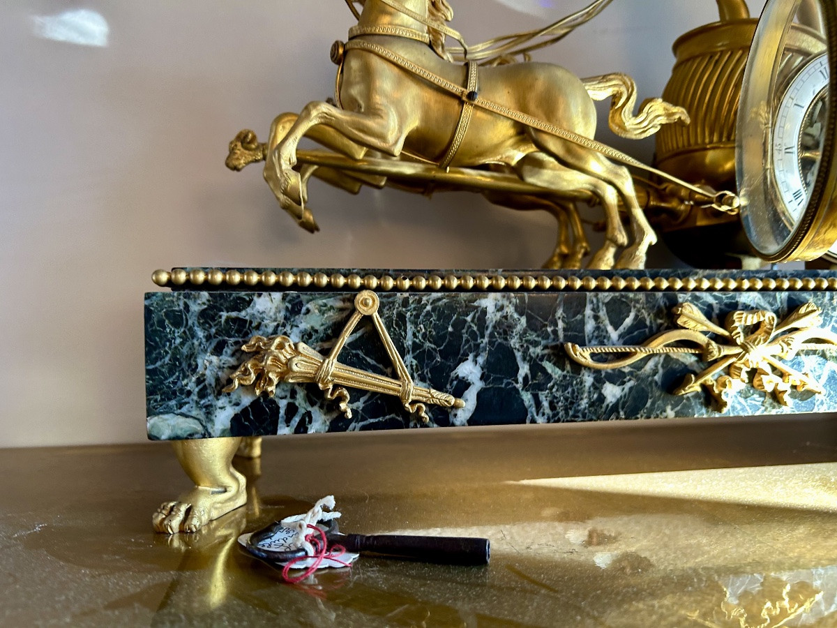Clock Cupid On His Chariot XIX Century Gilt Bronze-photo-1