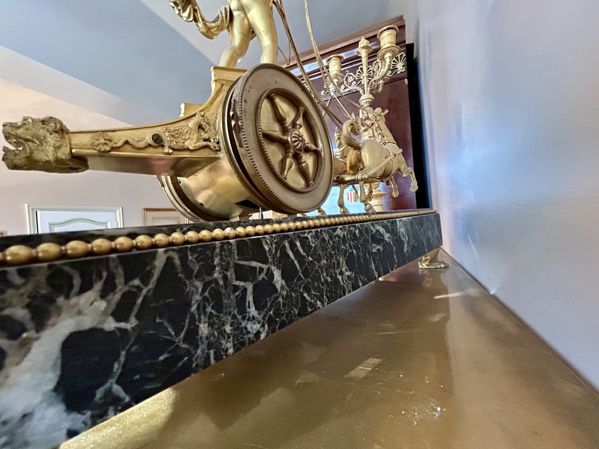 Clock Cupid On His Chariot XIX Century Gilt Bronze-photo-3