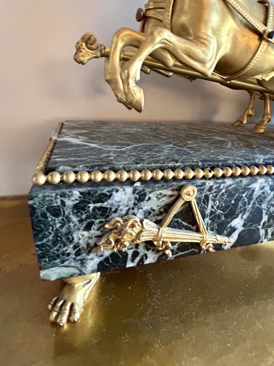 Clock Cupid On His Chariot XIX Century Gilt Bronze-photo-7