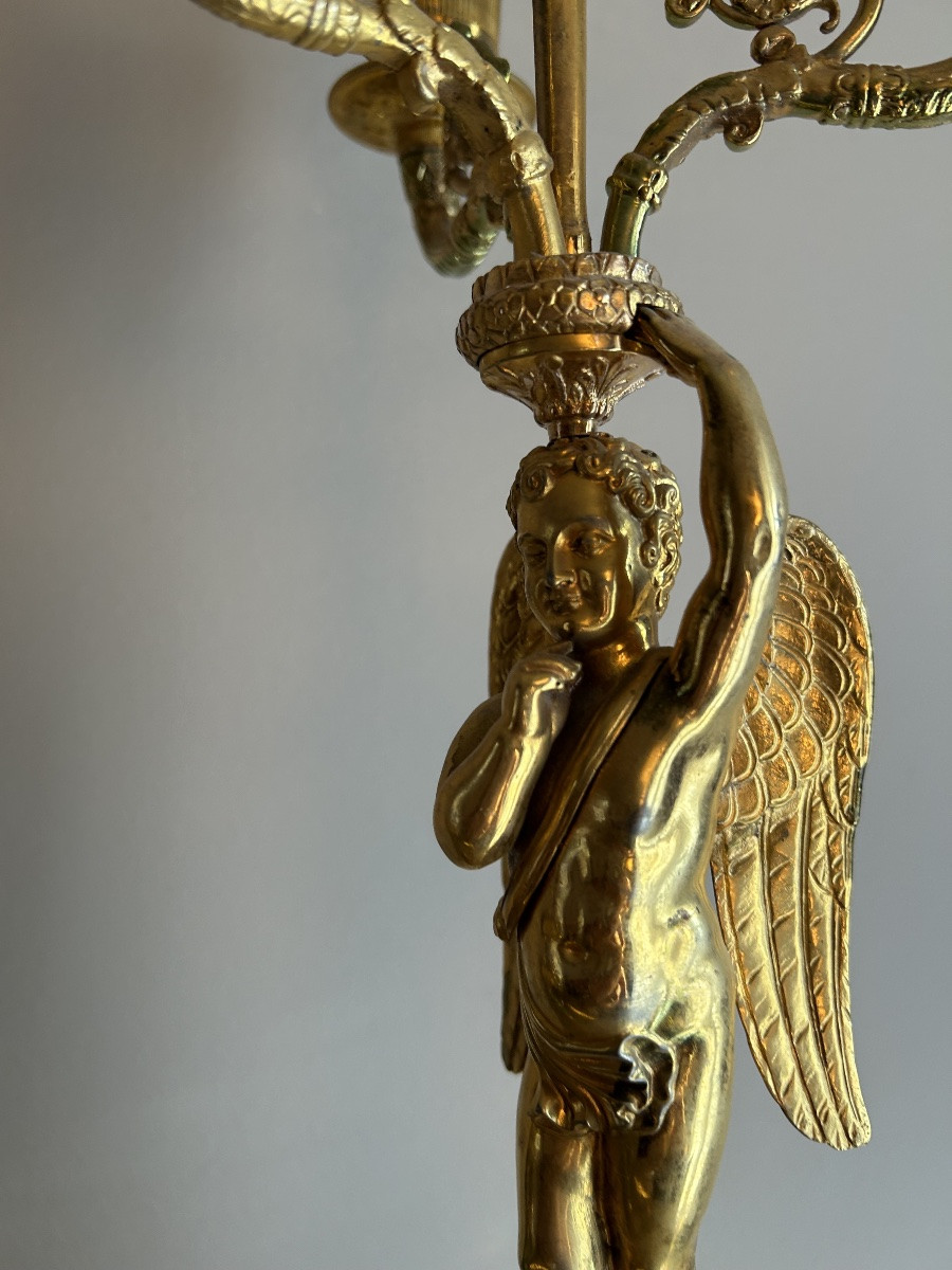 Paire de chandelier aux Amours Ailés en bronze doré -photo-2