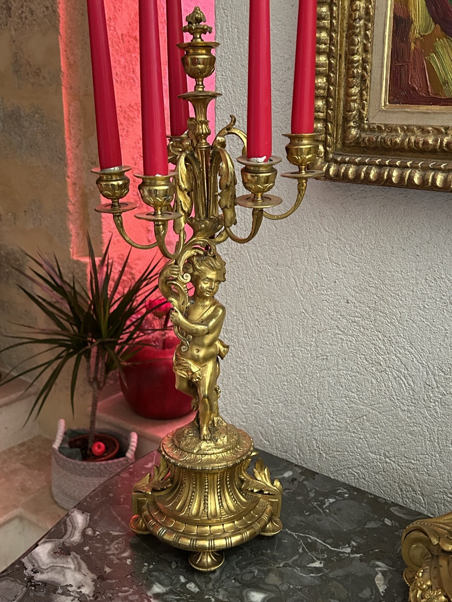 Parure de Cheminée en bronze dorée Napoléon III-photo-4