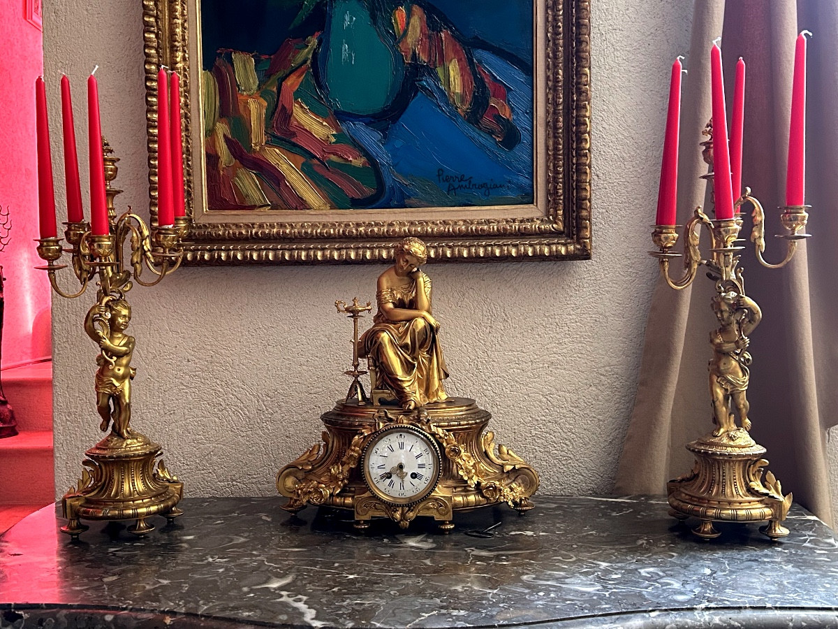 Parure de Cheminée en bronze dorée Napoléon III