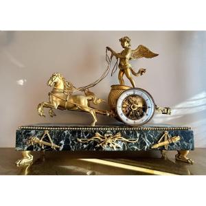 Clock Cupid On His Chariot XIX Century Gilt Bronze