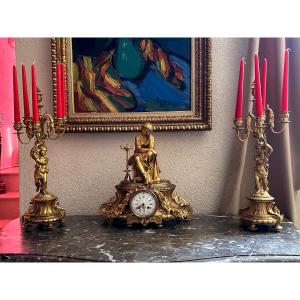 Napoleon III Gilded Bronze Mantel Set