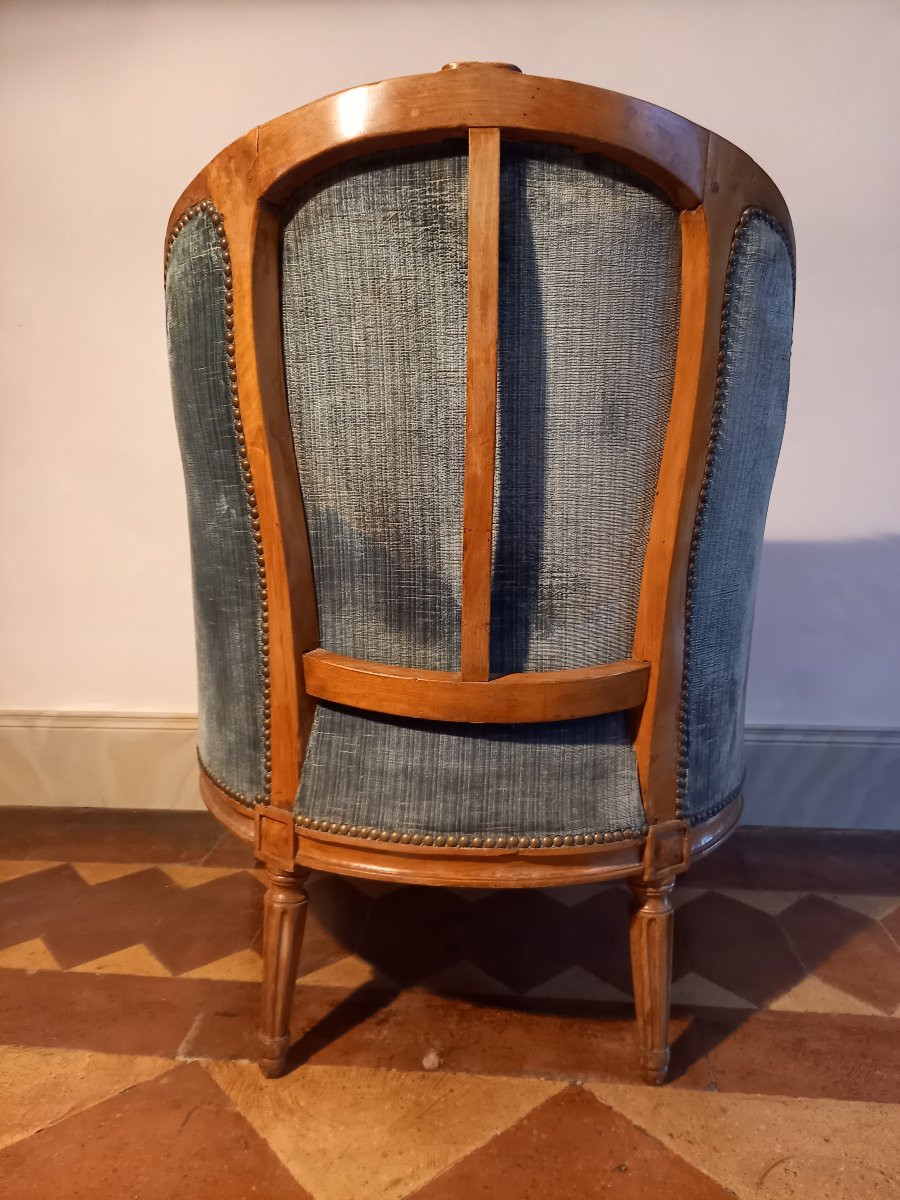 Gondola-shaped Bergère Chair From The Louis XV-louis XVI Transition Period, Stamped L.-h. Delion-photo-3