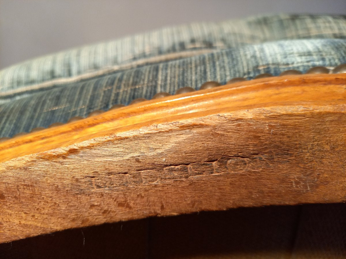 Gondola-shaped Bergère Chair From The Louis XV-louis XVI Transition Period, Stamped L.-h. Delion-photo-4