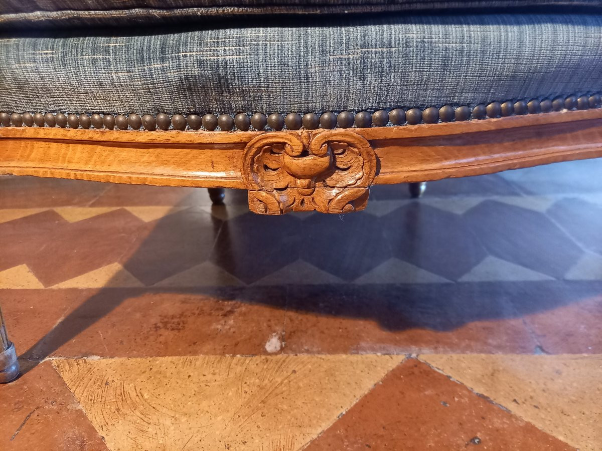 Gondola-shaped Bergère Chair From The Louis XV-louis XVI Transition Period, Stamped L.-h. Delion-photo-1